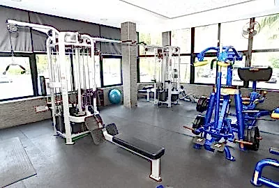 gym equipment facing parking